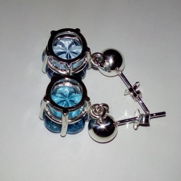 Stunning Flower Carved Natural Sky Topaz In Sterling Silver Stud Dangle Earrings - Picture 5 of 10